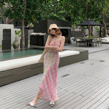 2025 Dopamine Island wears a sling neck plaid color matching dress, Sanya, Thailand photo skirt, seaside vacation
