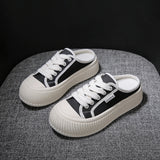 namcoverse Summer New Korean Style Semi Slipper White Shoes Female Ins Student Breathable Casual Canvas Shoes Women's Board Shoes Comfortable