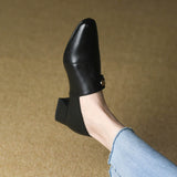 2025 Round head deep mouth single shoes women's middle heel spring and autumn new first layer rivets fashionable low heel small leather shoes women