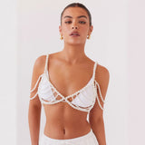 Q4803Y 2025 retro sexy multi-layer pearl breast chain, personalized bikini hollow neck top body chain