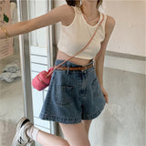 Summer Korean Style New New Design Sense Workwear Wide-Leg plus Size Denim Shorts Women's High Waist All-Matching Slimming Hot Pants