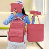 Schoolbag Junior High School Student  New Contrast Color Primary School Student Large Capacity Backpack College Style Four-Piece Backpack Wholesale