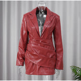 NAMCOVERSE 2025 Real shot-V-neck long-sleeved leather dress short dress  New sexy tight girl waist-wrapped hip dress