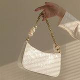 NAMCOVERSE 2025 Internet celebrities ins new armpit bag gentle chain beaded shoulder bag women's fashion fashion brand crocodile baguette bag