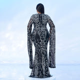 2025 Popular trade Popular,  and the United States fat mm large size women's clothing long-sleeved round neck banquet sequined fishtail evening dress dress