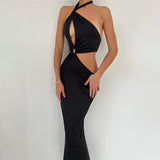 2025 New  summer hot-selling new dresses, sexy and fashionable splicing neck straps halter dress