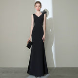 2025 Black fishtail evening dress high-end sexy backless banquet host art test dress temperament socialite long dress spring