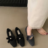 2025 Late evening wind retro velvet bow Mary Jane shoes women's popular autumn and winter new square head thick heel grandma shoes
