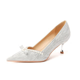 2025 811-3 Fairy wind pearl bow bridesmaid single shoes women 2025 women winter new pointed stiletto high heels women