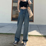 Straight Retro Blue Jeans for Women 2024 Spring and Summer Fashion High Waist Loose and Slimming Drape Wide Leg Mop Pants