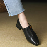 2025 Round head deep mouth single shoes women's middle heel spring and autumn new first layer rivets fashionable low heel small leather shoes women