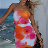 NAMCOVERSE 2025 women's clothing popular summer new sexy tube top one-word shoulder waist hip fashion printed dress