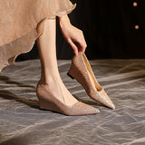 2025 5162-7 Sexy wedge heels women's 2025 spring new pointed crystal princess shoes banquet single shoes women
