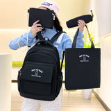 Schoolbag Junior High School Student  New Contrast Color Primary School Student Large Capacity Backpack College Style Four-Piece Backpack Wholesale