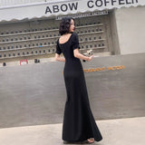2025 Black evening dress dress women  new simple and generous banquet temperament long celebrity light luxury annual meeting host