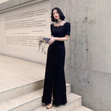 2025 Black evening dress dress women  new simple and generous banquet temperament long celebrity light luxury annual meeting host