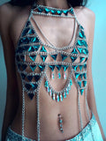 2025 LH3488 New  nightclubs vest new bust blue acrylic aluminum chain bra chain body chain vest