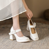 2025 8399-5 Waterproof table high heels women's 2025 autumn new thick heel square head  one-word Ma Lizhen shoes women