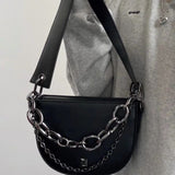 NAMCOVERSE 2025 Black bag women's hip-hop trendy cool personality chain bag shoulder crossbody semi-round saddle bag  new women's bag