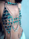 2025 LH3488 New  nightclubs vest new bust blue acrylic aluminum chain bra chain body chain vest