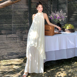2025 New Chinese style sleeveless neck dress, high-end summer seaside photo, beautiful super fairy vacation long skirt
