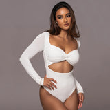 2025 style Popular trade autumn hot-selling new women's clothing, sexy versatile solid color V-neck long-sleeved hollow waist onesie