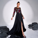 2025 high-end temperament long-sleeved crew neck long sequined banquet pendulum evening dress bridesmaid dress women