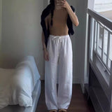 NAMCOCERSE NEWn Style Ref24 Spring/Summer New Lazy Wind Full Linen Pants Women's Straight Drooping Loose Drawstring Lace-up Trousers