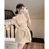 2024 High-Grade Sleeveless Dress Women's Summer  Strapless Sexy Socialite Temperament Waist-Controlled Lace-up Short Skirt