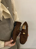 2025 Mori retro brown loafers spring, autumn and winter popular suede deep mouth flat heel single shoes versatile soft-soled ladyshoes