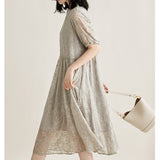 2025 Mulberry silk, heavy craft embroidered silk lace dress, comfortable and high-end skirt, medium and long women's clothing summer