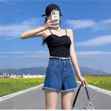 NAMCOCERSE Black Denim Shorts Women's Summer High Waist plus Size Loose Korean Style Slimming and All-Matching Ladies New Wide Leg Hot Pants