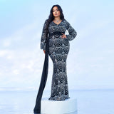 2025 Popular trade Popular,  and the United States fat mm large size women's clothing long-sleeved V-neck banquet sequined strap evening dress dress