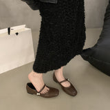 2025 retro Mary Jane shoes women's shoes popular new spring and autumn one-word with pearl temperament flat-bottomed light-mouth shoes