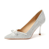 2025 811-3 Fairy wind pearl bow bridesmaid single shoes women 2025 women winter new pointed stiletto high heels women