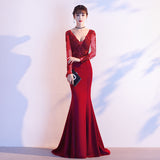 Annual meeting dress fishtail skirt 2025 new spring haute couture temperament long sleeve host catwalk dress banquet evening dress
