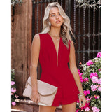 Cross-Border 2022 European and American Spring/Summer New Sexy V-neck Backless Jumpsuit Ins Casual Party One-Piece Shorts for Women