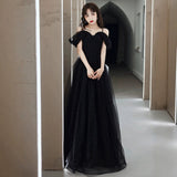 2025 suspender evening dress dress  new black temperament elegant banquet host celebrity dress spring girl