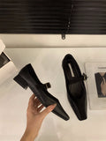 2025 Niche thick heel retro splicing black commuter single shoes women's shoes popular new spring and autumn  Mary Jane shoes