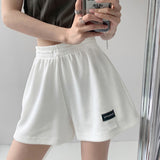 NAMCOCERSE Spring and Summer Thin Waffle Loose Sports Shorts Women's Elastic Waist Wide Leg Hot Pants Casual High Waist Straight Home Pants