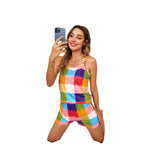 NAMCOVERSE wish summer new color plaid print loungewear beachwear casual suit suspenders women