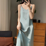 Silk 2024 Summer Women's New V-neck Slim Fit Inner Wear Dress Satin Sexy Socialite Suspender Dress Long Skirt