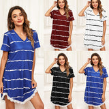 NAMCOVERSE  new 2025 New wavy striped printing casual loose short-sleeved lace dress lace nightdress women