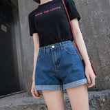 High Waist Black Denim Shorts Female Summer Student Curling Loose Slimming A- line Wide Leg Pants Hot Pants Korean Fashion