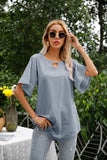 NAMCOVERSE New  new product 2025 trade 2025 Internet celebrities women's round neck lace splicing top, horn sleeve solid color T-shirt, spot