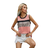 NAMCOVERSE The real shot of the new  independent station round neck leopard print splicing short-sleeved sleeveless vest in Europe, America and summer is in stock.