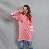 NAMCOVERSE Spring and summer new products 2025  wish round neck contrasting color splicing long-sleeved colored cotton casual loose large size top, women