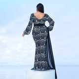 2025 Popular trade Popular,  and the United States fat mm large size women's clothing long-sleeved V-neck banquet sequined strap evening dress dress