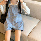 Denim Suspender Shorts Women's Summer Thin 2023 New High Waist Straight Loose Wide Leg Small Jumpsuit