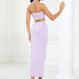 2025 wish summer new neck tube top two-piece fashion sexy hot girls halter split long dress set